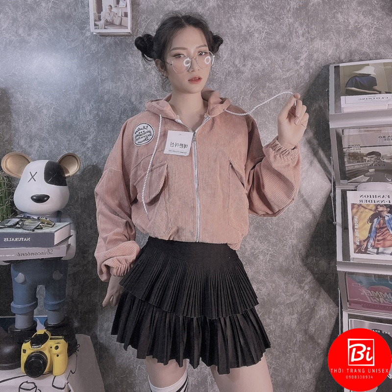 Áo Khoác Nhung Tăm Dáng Lửng Tay Cánh Dơi Thêu Chữ DG Tay và Lai Áo Bo Chun_AK59