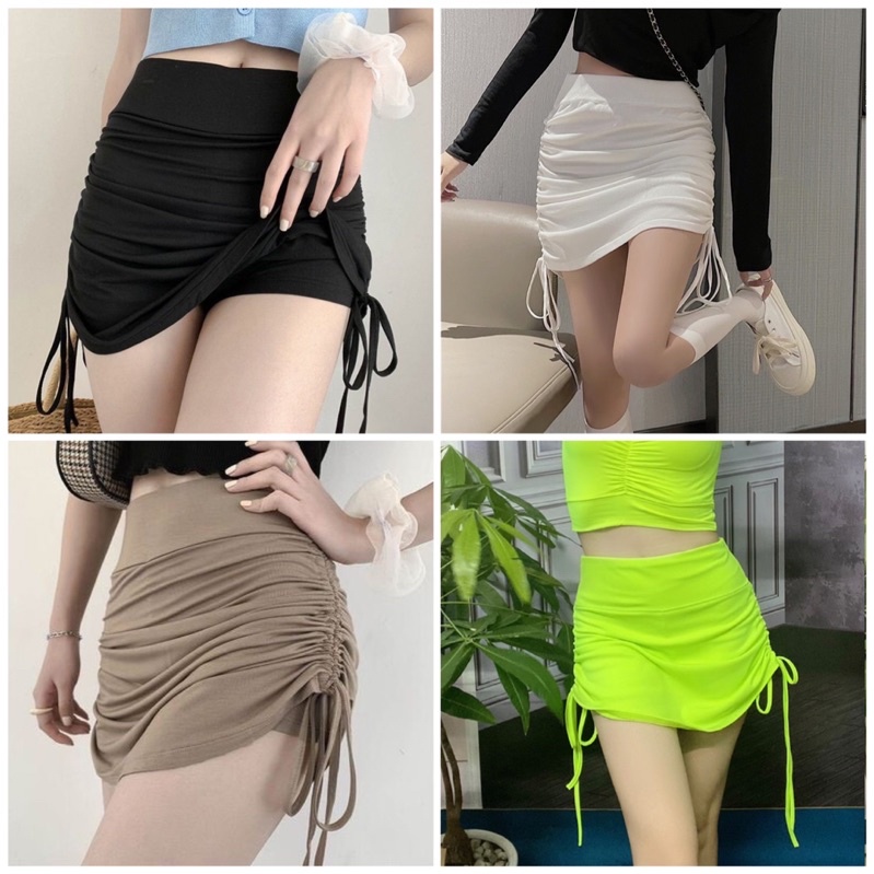 Quần váy rút dây xinh co giãn 4 chiều, phối bra, croptop đi tập đi chơi dễ dàng