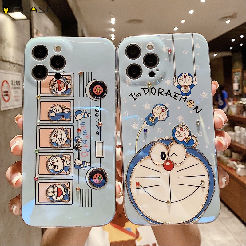 Ốp Điện Thoại Mềm Ánh Xanh Hình Doraemon Cho iPhone 13 12 Mini 11 Pro Max XS Max XR X 7 8 Plus