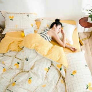 bộ chăn ga poly nhập khẩu chanh vàng
