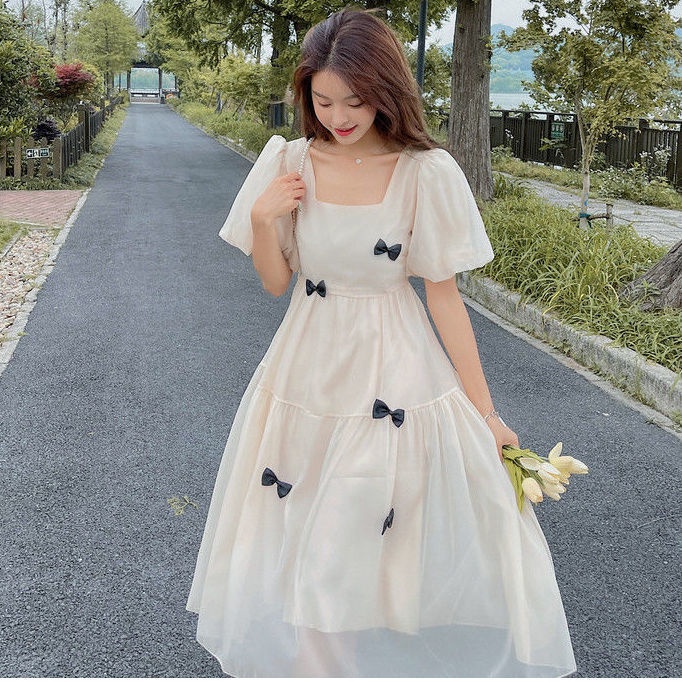 Đầm Nữ Thắt Nơ Phong Cách Hepburn Thời Trang Pháp Ngọt Ngào