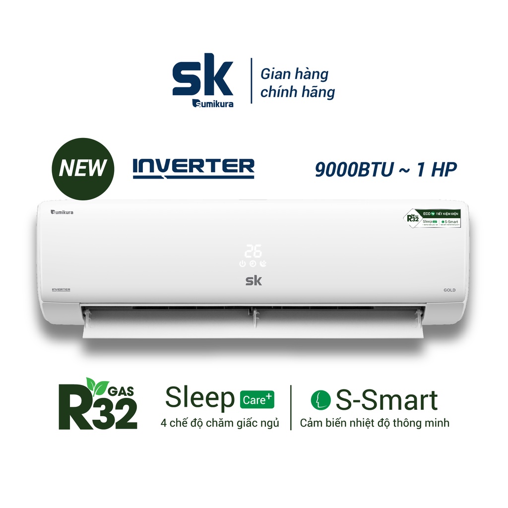 [Mã ELHA10 giảm 6% đơn 5TR] Máy Lạnh Inverter R32 1 Ngựa SK Sumikura APS/APO-092.GOLD