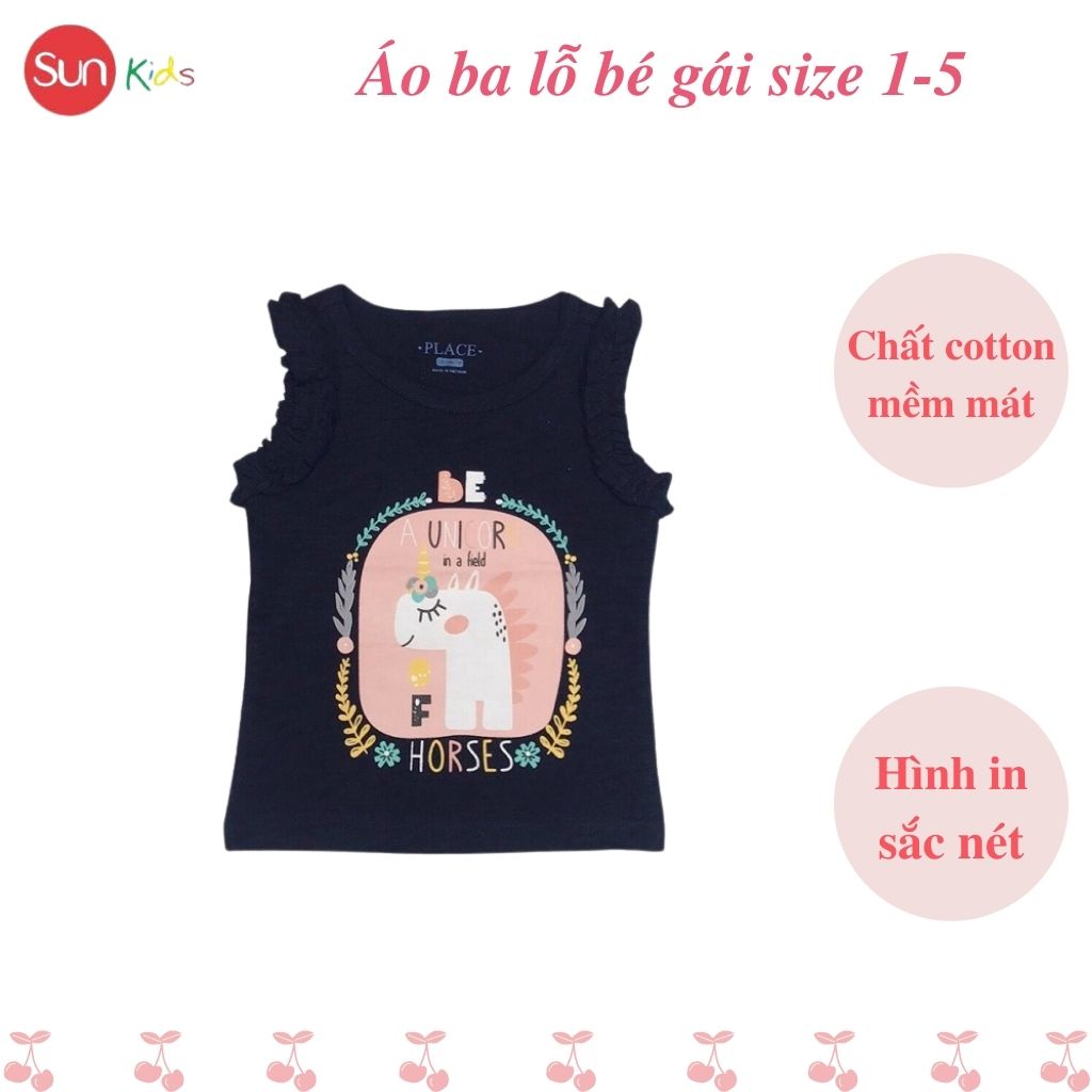 Áo thun bé gái, áo phông bé gái dáng ba lỗ, chất cotton, nhiều màu, size 1-5 - SUNKIDS