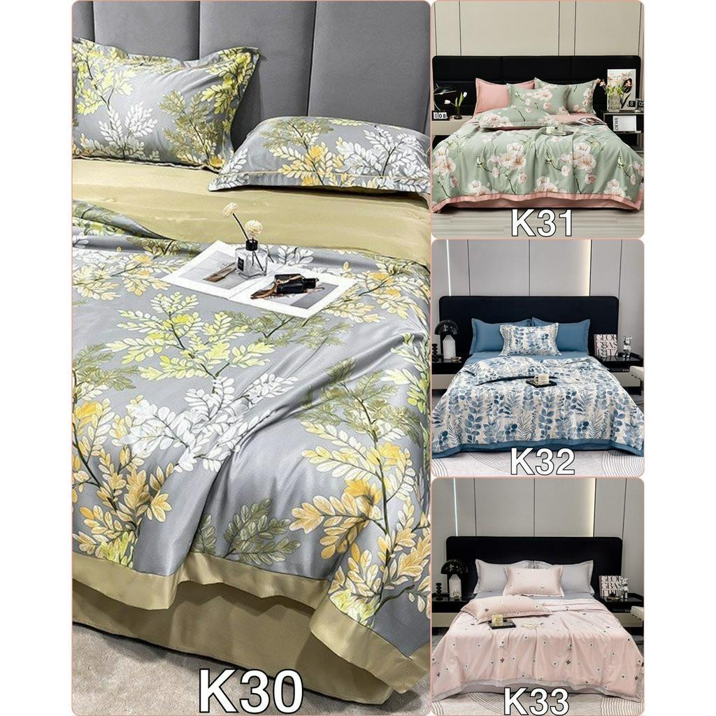 Bộ chăn ga gối lụa thái 4 món, chăn trần bông, chất liệu lụa mềm mịn mát by heo