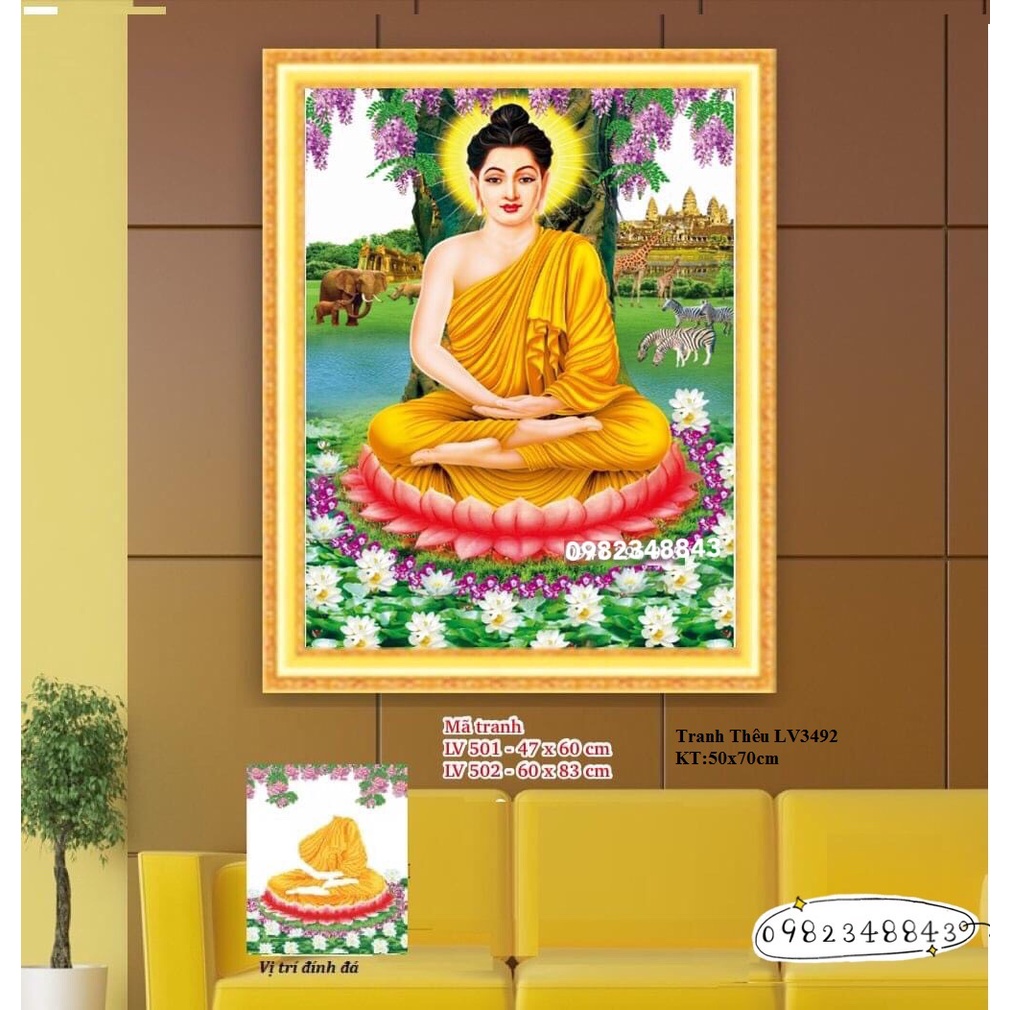 Tranh đính đá thích ca mậu ni KT:47x60cm,60x83cm. tranh gắn đá chưa làm.