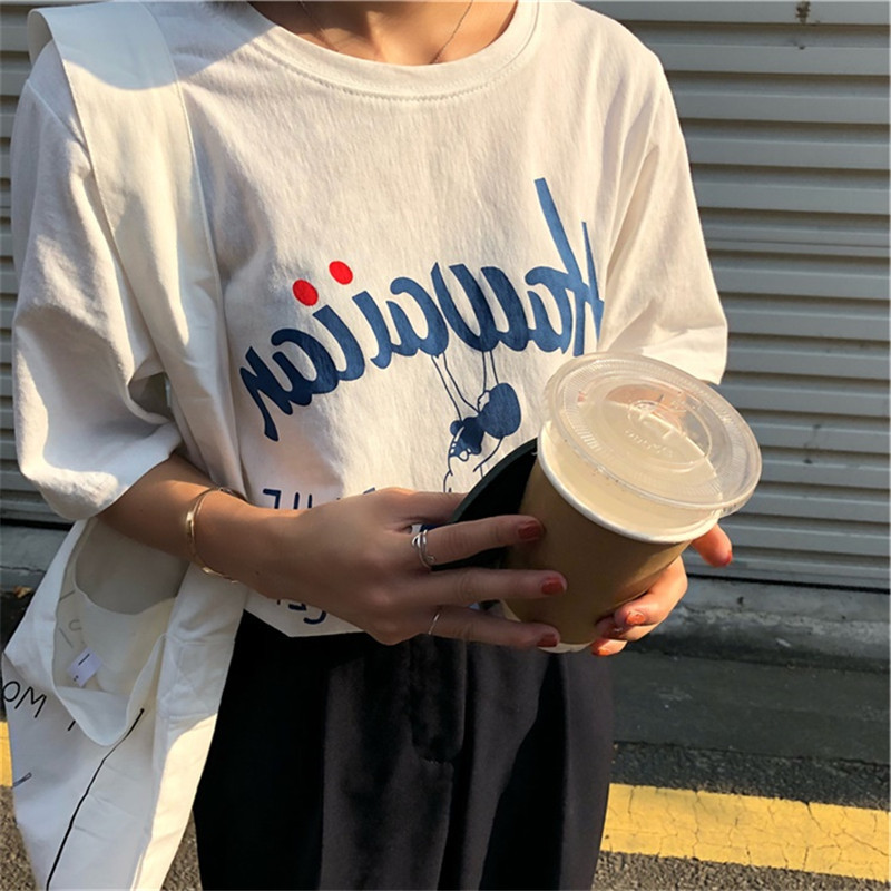 Short-sleeved t-shirt women's summer dress 2021 new loose Korean letter printing student clothes female plus size tide tees