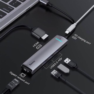 [BH 18THÁNG] Hub chuyển đổi Baseus 6 in 1 Smart Hub (Type C to 3x USB 3.0, HDMI 4K, LAN RJ-45, Type C PD)