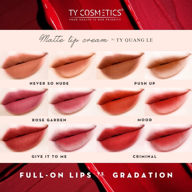 Son kem lỳ kháng nước Ty Cosmetics ( Matte Lip Cream ) MUA 1 TẶNG 4