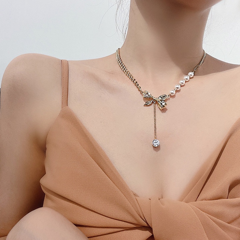 Vòng cổ Sợi Xích Phối Ngọc Trai Sang Trọng Thời Trang Cho Nữ