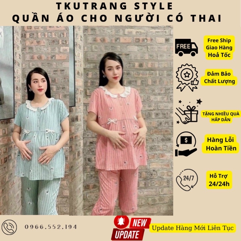 Bộ bầu lửng chất cotton  cực kì mềm mát dành cho mẹ bầu và sau sinh có khóa mở ngực