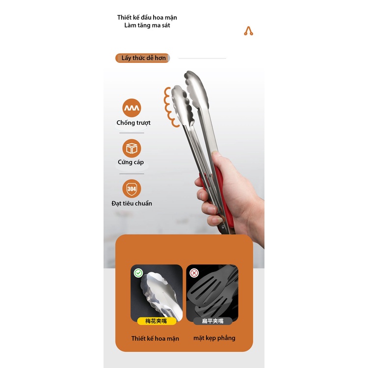 Kẹp gắp thức ăn, gắp đá bằng inox có bọc nhựa/ kim loại tiện dụng, đầu có móc treo tiết kiệm diện tích - LOKING