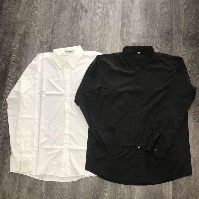 Áo sơ mi tay dài trơn đen trắng unisex vải lụa | BigBuy360 - bigbuy360.vn