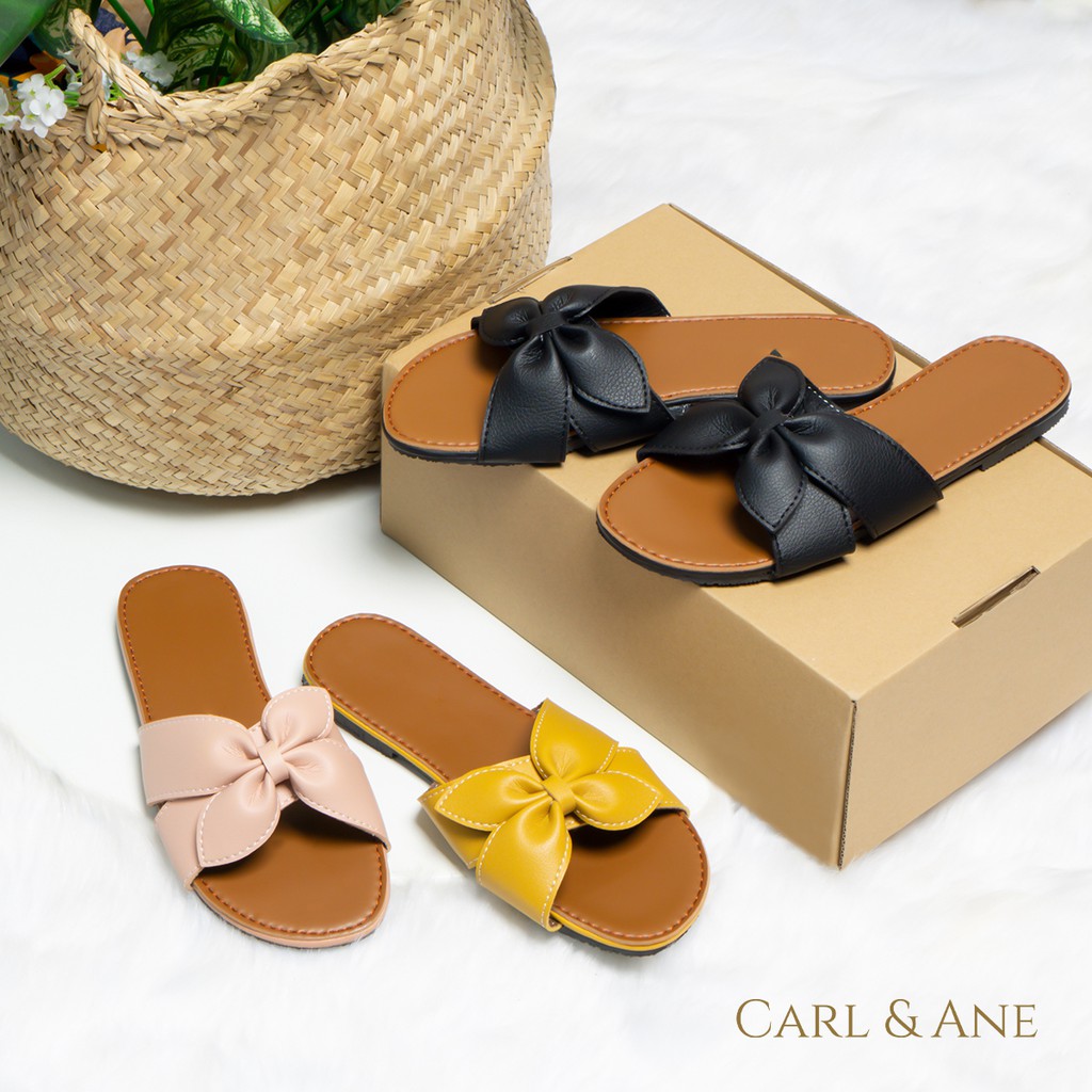 Carl &amp; Ane - Dép nữ thời trang quai ngang đính nơ đế bệt DE027