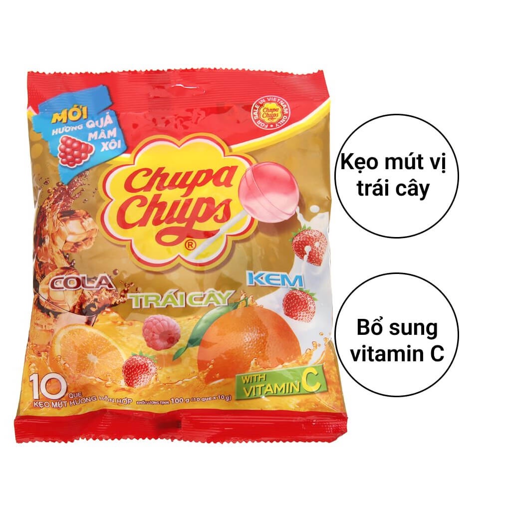 Kẹo mút Chupa Chups hương trái cây hỗn hợp gói 100g