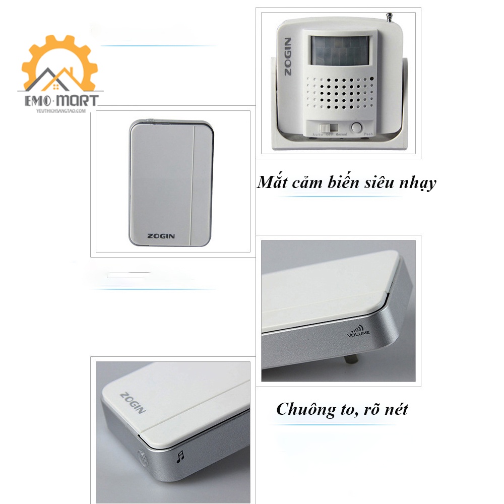 ⚡FREE SHIP ⚡CHUÔNG BÁO KHÁCH KHÔNG DÂY ZOGIN⚡Siêu kết nối - Kháng nước hoàn toàn- 36 kiểu chuông - Tặng kèm pin AA