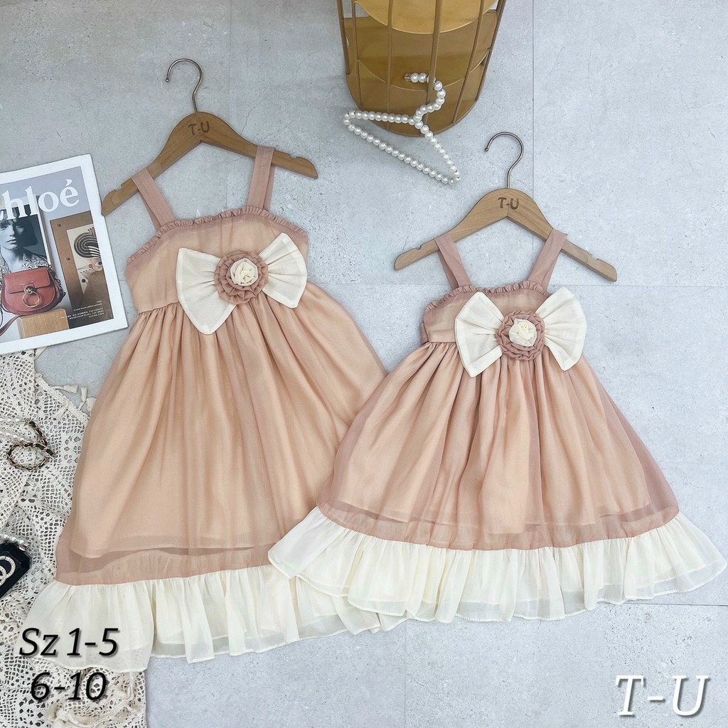 Váy tơ 2 dây bông hồng bé gái