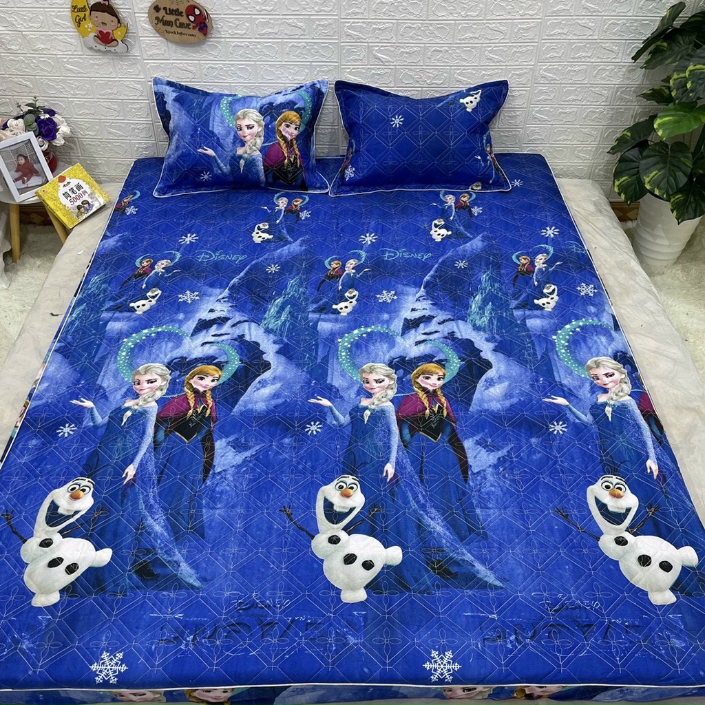(Ảnh thật 100%) Set Drap Ga Chun Trần Bông Trải Giường Kèm 2 Vỏ Gối Nằm Nhiều Họa Tiết Chọn Lựa Mẫu ELSA XANH