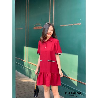 [HÌNH THẬT] ĐẦM SƠMI TAY REN (ĐỎ ĐÔ).