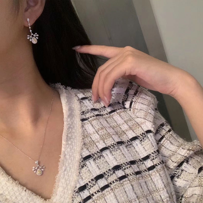 (Mới) Vòng cổ + Bông Tai Hình Giọt Nước Đá Dễ Thương