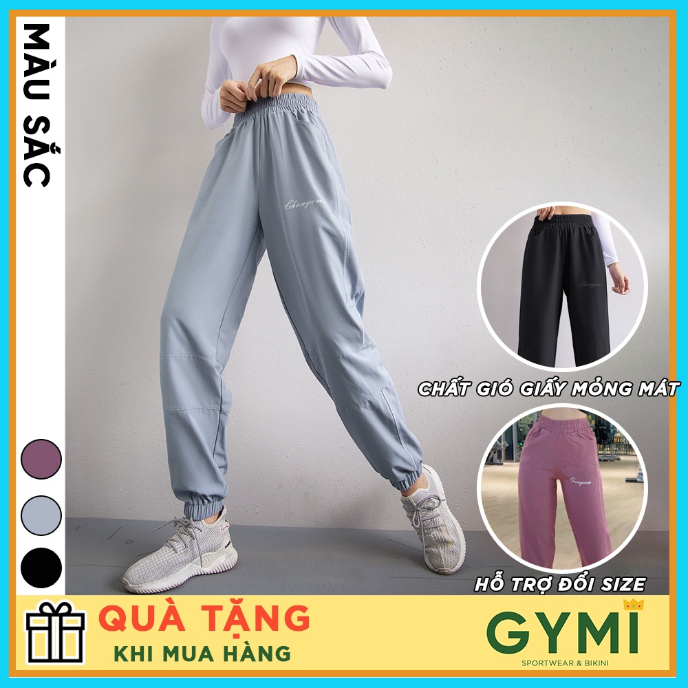 Quần jogger tập gym yoga nữ GYMI QJ08 phom rộng thể thao chất gió giấy 1 lớp mỏng mịn mát thoáng khí