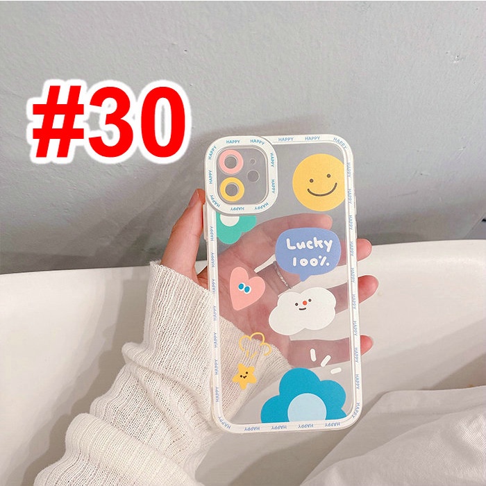 Realme C53 C55 C21 C15 C12 C31 C35 C25 C25S C20 C11 2021 9i 9Pro+ 8 9 Pro Pro+ 5 5i 5s C2 C1 Narzo 20 30A 50A Prime 4G 5G Cute Smiley Happy Lucky Clear Soft Phone Case Airbag Full Back Cover STD 30