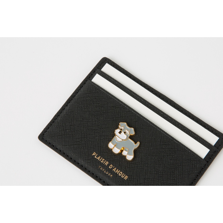 Ví Đựng Thẻ Artbox Hàn Quốc Màu Nâu Đính Huy Hiệu Hình Cún Schnauzer Dễ Thương Đơn Giản