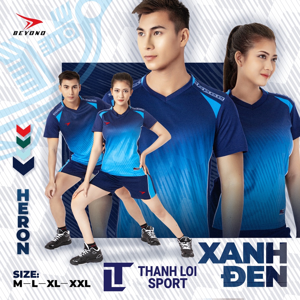 Bộ bóng chuyền nam, nữ Beyono Heron Xanh Đen vải Be-Nippy mềm mại,  thoáng mát, thấm hút mồ hôi