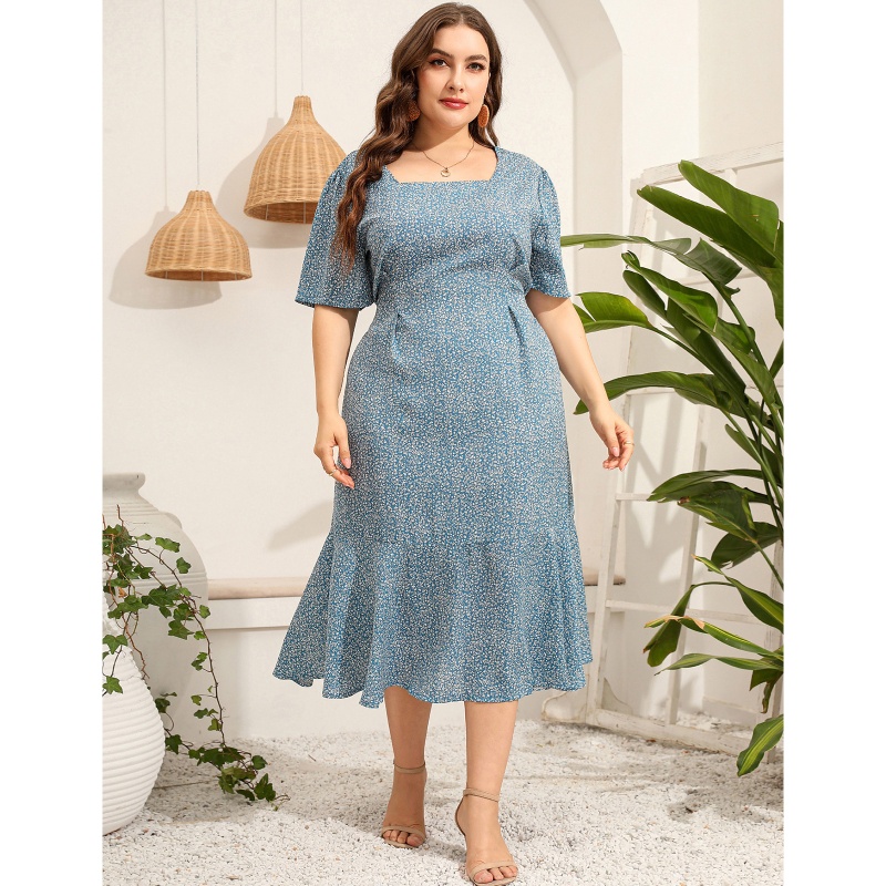 Đầm Midi Tay Ngắn In Hoa Plus Size Thời Trang Đi Biển Mùa Hè Cho Nữ