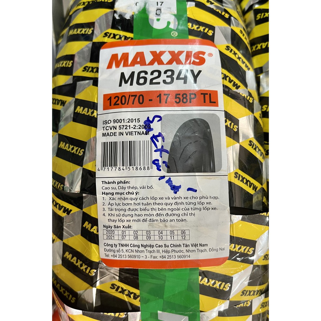 Lốp xe máy Maxxis 120/70-17 58P TL dành cho lốp sau của xe Exciter 150 cũ