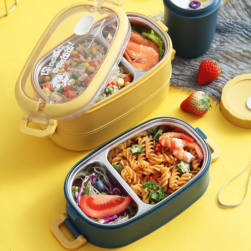 Hộp Cơm Văn Phòng . Hộp Cơm Inox 2 Tầng ,Lúa Mạch kiểu dáng dễ thương.