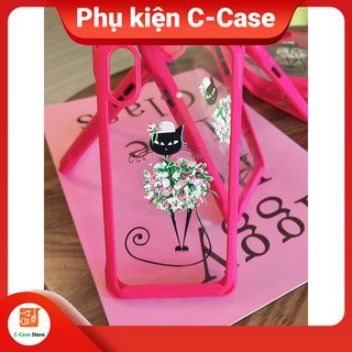 Ốp lưng iphone viền đỏ mèo hoa chảnh bảo vệ 4 góc full dòng 6/6s đến 11promax- c case