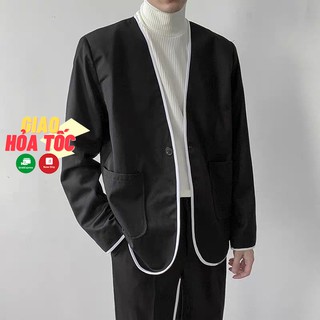 Áo blazer nam phối viền phong cách thanh lịch dễ thương Hàn Quốc