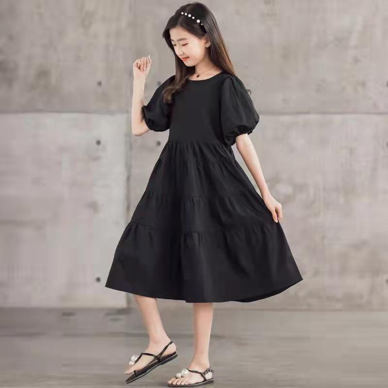 Váy cho bé gái Đầm Dài Ngang Gối Màu Trắng Phong Cách Mùa Hè Mới Cho Bé Gái 8-15 Tuổi váy công chúa bé gái