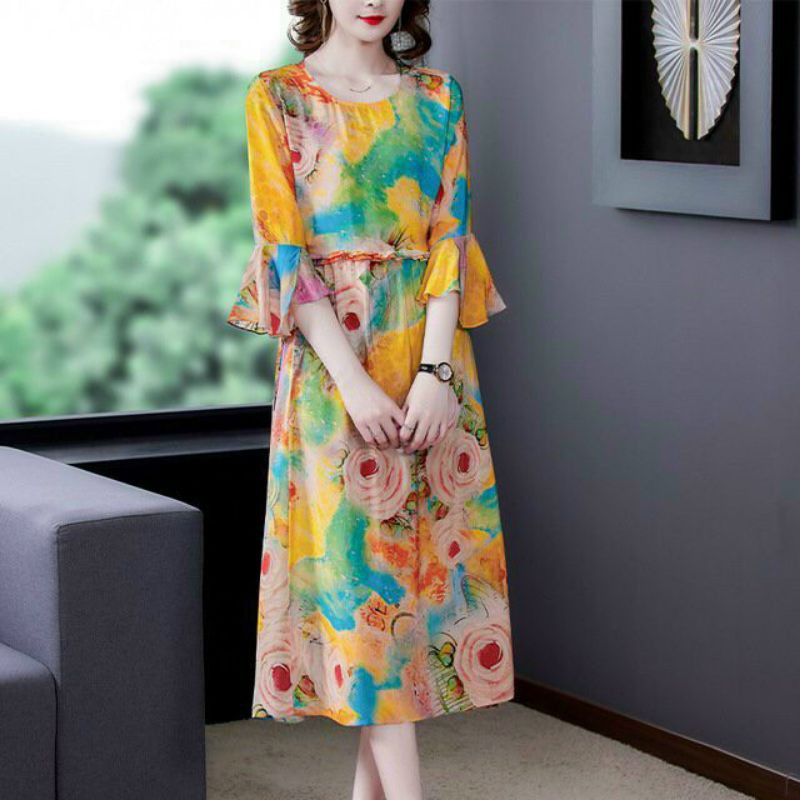 HÀNG NHẬP - ĐẦM SUÔNG VOAN HOA TAY LOE