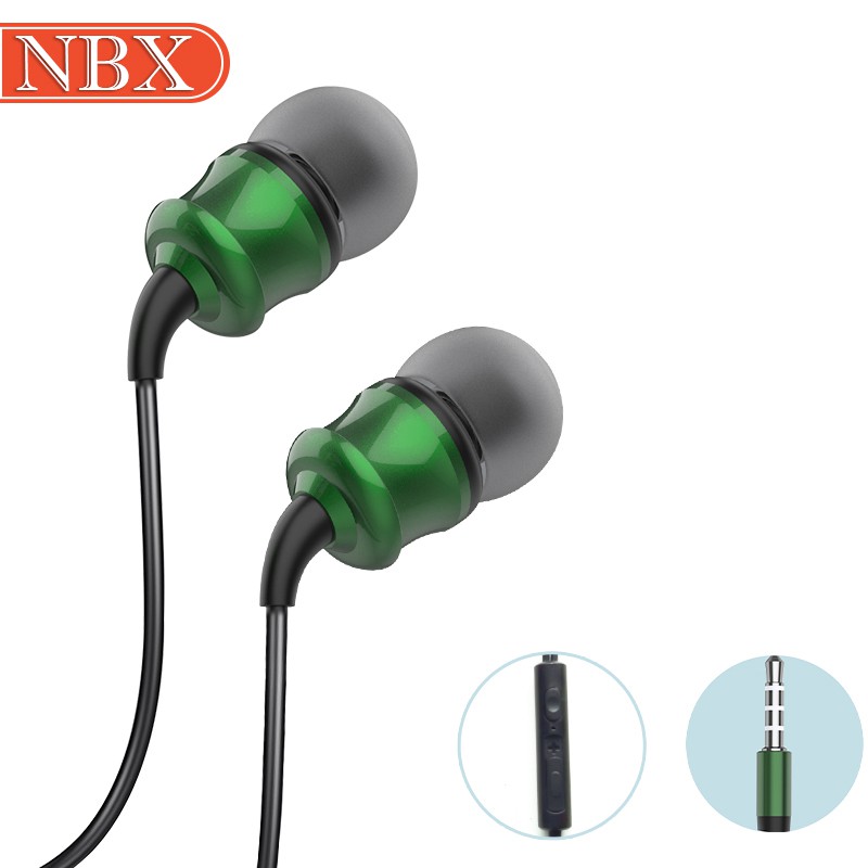 NBX F2 wired in-ear hifi sound green metal earphone with universal 3.5mm interface