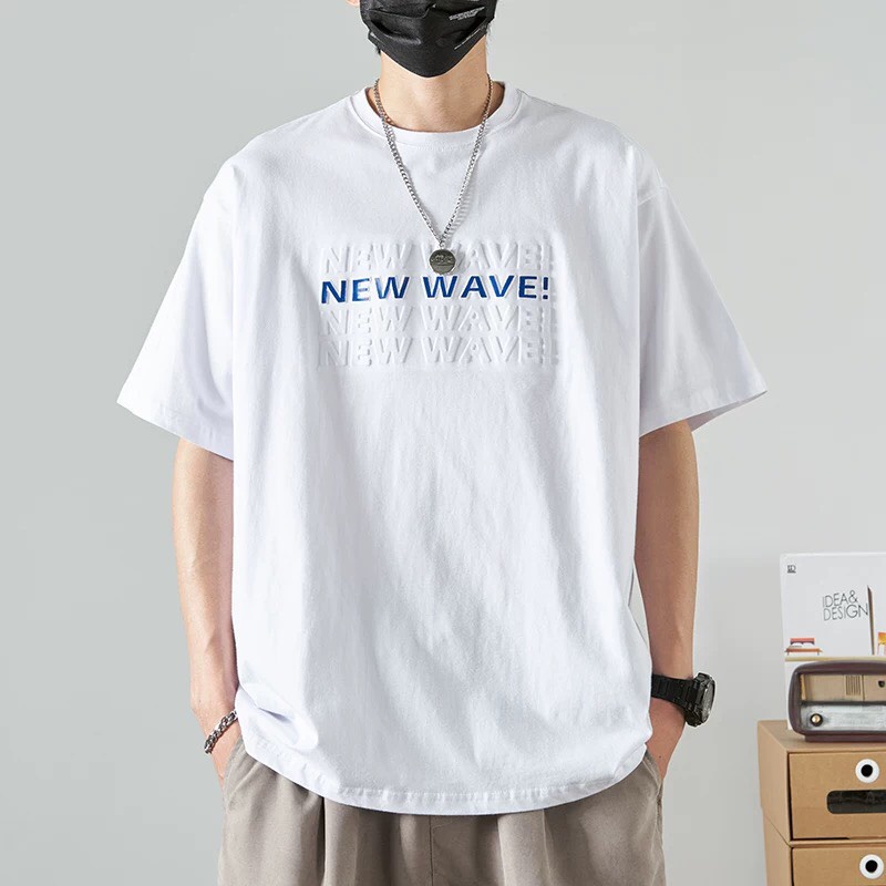 Áo phông nam nữ form rộng 2N Unisex thun cotton in chữ nổi New wave trắng/đen