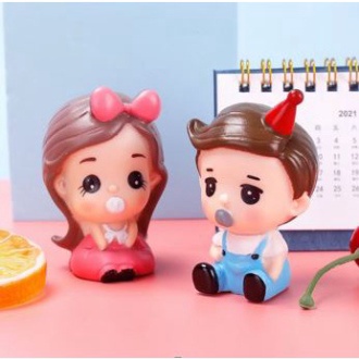 phụ kiện bánh kem sinh nhật [FREESHIP] Cặp tượng em bé nơ sừng dễ thương