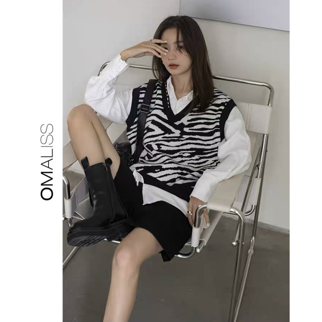 Áo Gile họa tiết báo vằn cổ tim cá tính Ulzzang Style Hàng Quảng Châu!!!