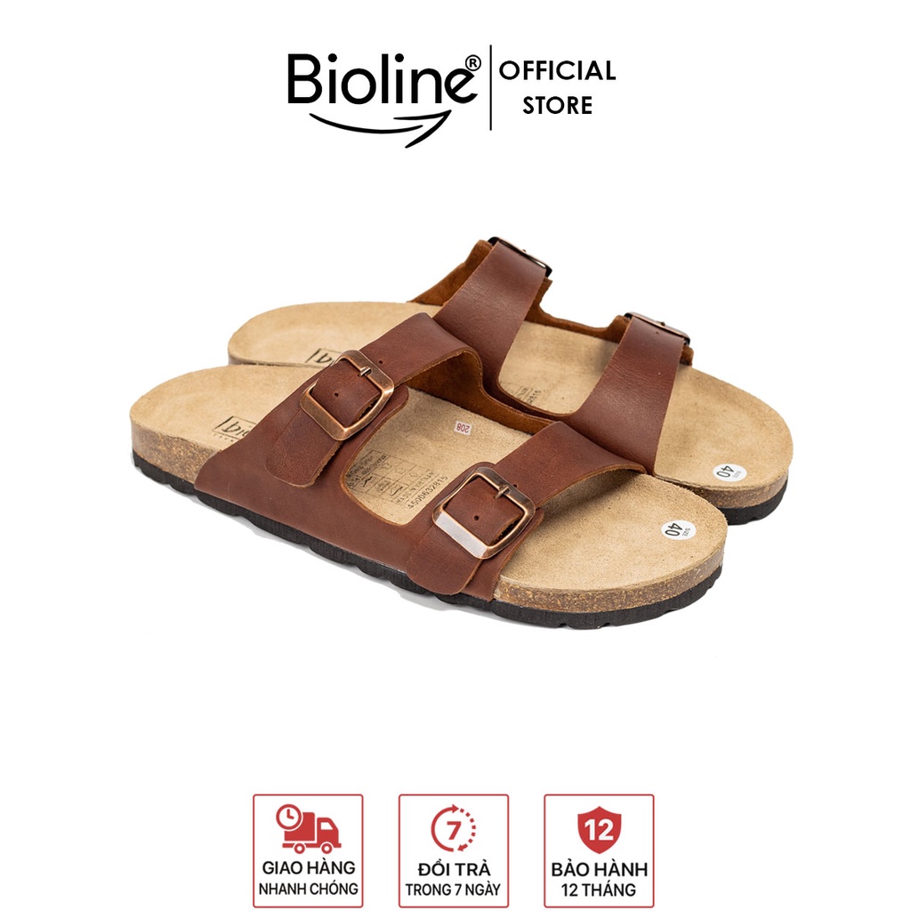 DA BÒ THẬT Dép Đế Trấu Da Bò, Dép birken quai ngang Sandal Birken dép trấu unisex chính hãng Bioline mã D01
