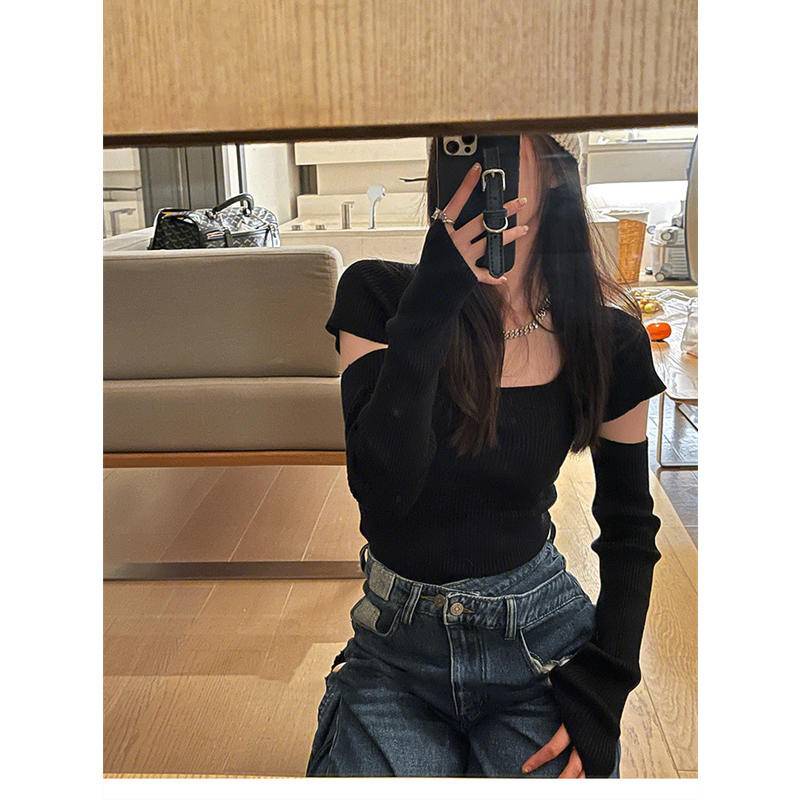 Pháp Áo Sweater Ngắn Dáng Ôm Vừa Vặn Thời Trang Cao Cấp Phong Cách Phương Tây Cho Nữ