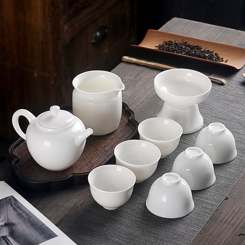 Bộ ấm chén sứ Bạch Định Thấu Quang