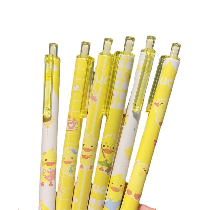 Bộ 6 Bút Mực Đen Ngòi 0.5 Inch Hình Vịt Vàng Đáng Yêu