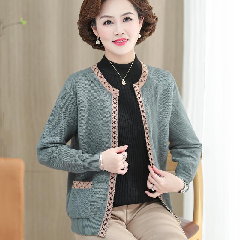 Mùa xuân và mùa thu áo len của mẹ áo khoác phụ nữ trung niên và cao tuổi