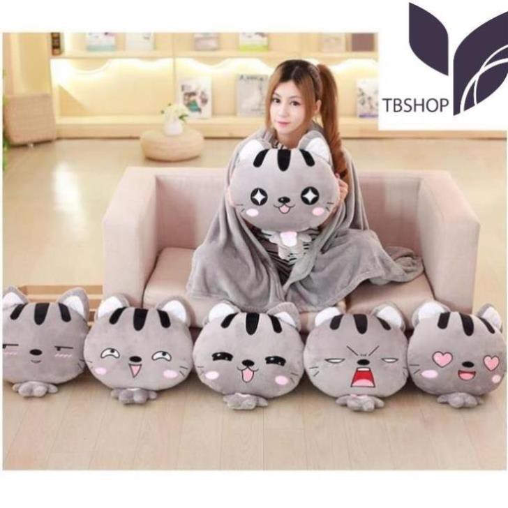 Bộ chăn gối văn phòng 3 in 1 Totoro vuông màu xám có thể mang đi du lịch tiện lợi