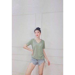 [Ảnh Thật] Áo thun cổ tim form rộng dáng basic chất thun cotton mịn