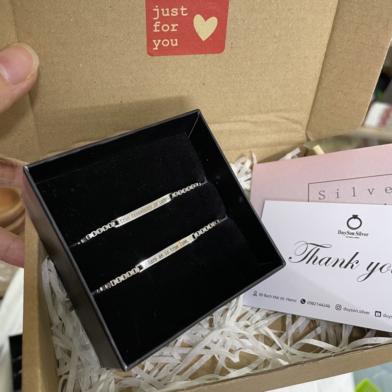 Vòng tay đôi bạc nam nữ khắc tên chữ theo yêu cầu,lắc tay đôi bạn thân unisex bạc Ý 925 mạ vàng DUYSON SILVER [LTXK5]