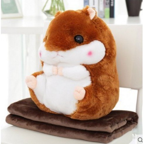 (Tăng móc dán 3D)Bộ Chăn gối văn phòng gấu bông chuột hamster hồng, xám, nâu  siêu đáng yêu (gia dung tien ich 68)