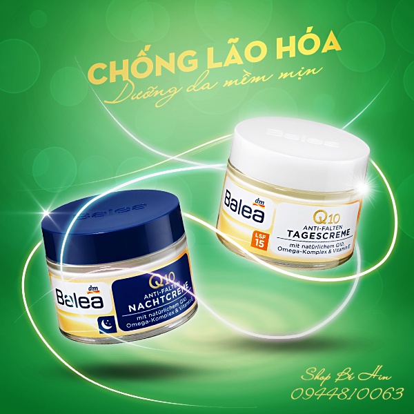 Kem Dưỡng Da Balea Q10 Anti Falten và Q10 Energy 24h Chống Lão Hóa ngày đêm 50 ml, Hàng Đức chính hãng