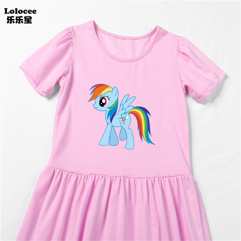 Cô gái My Little Pony Dress Rainbow Dash Summer Cotton Short Sleeve A-line Dress