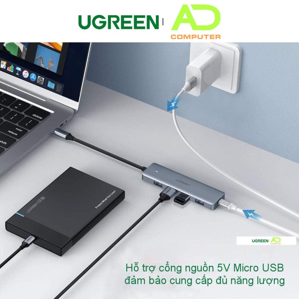 Hub USB type C sang 4 cổng USB 3.0 hỗ trợ cổng nguồn Micro USB 5V UGREEN CM219 CM136